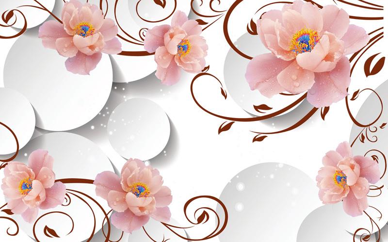 Фотообои 3Д круги и цветы Код:10914
