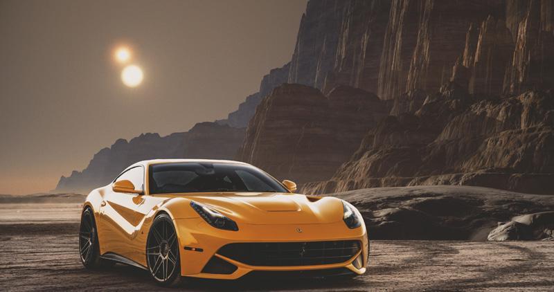 Фотообои Желтый автомобиль на фоне гор Код:1224